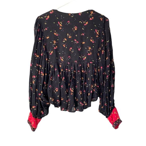 Free People Lady Lou Embroidered Black Blouse size medium Blouse - Picture 9 of 10